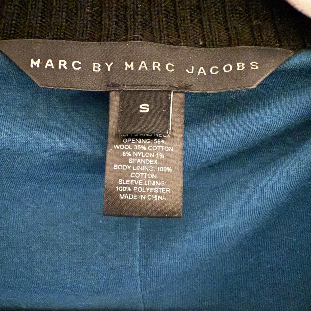 MARC by MARC JACOBS Wool Blend Black Blazer Cardigan Satin Lapel Size Small - Picture 2 of 9